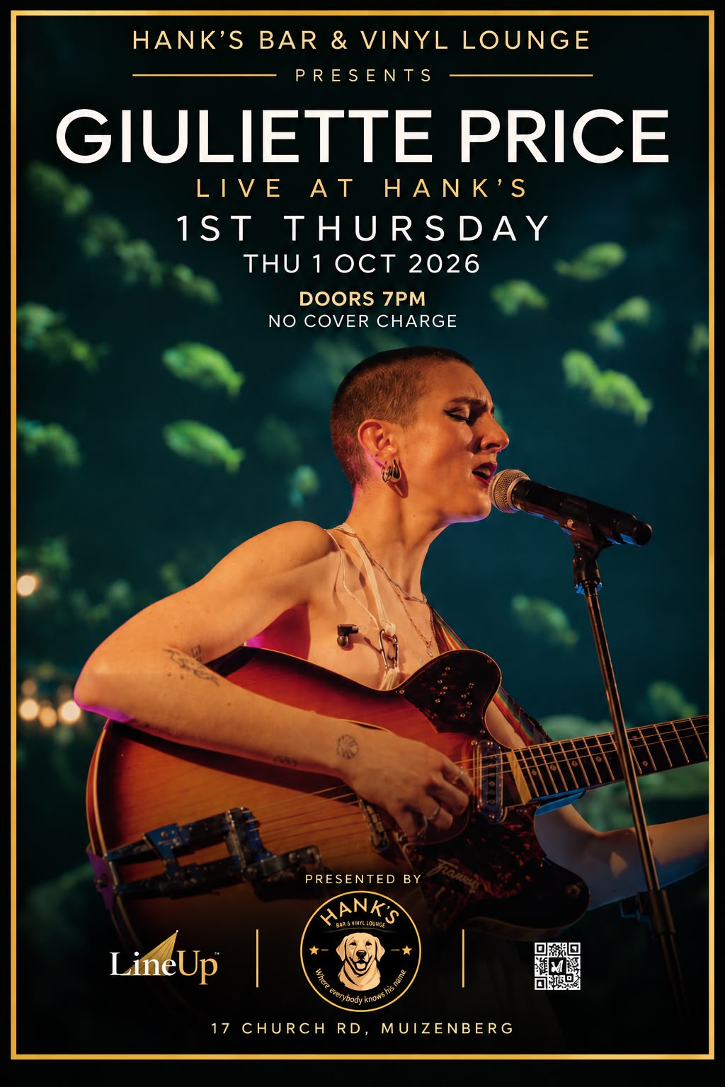 Giuliette Price live at Hank's on Thursday 1 October 2026. Doors 7pm, no cover charge.